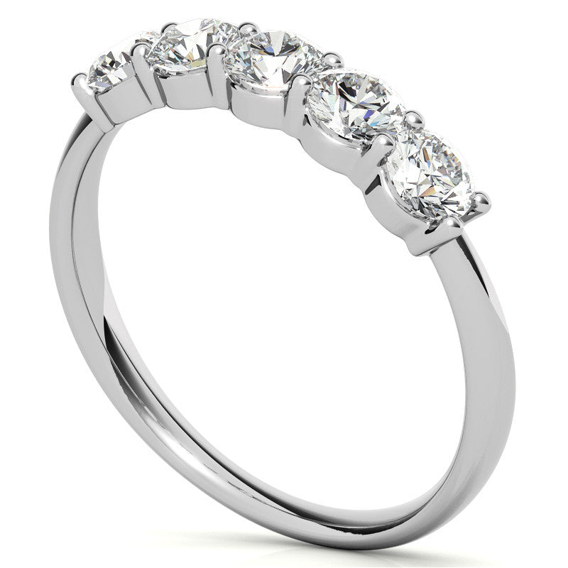 5-Stone Round Brilliant Moissanite Shared-Prong Ring 3.5mm 0.75ct