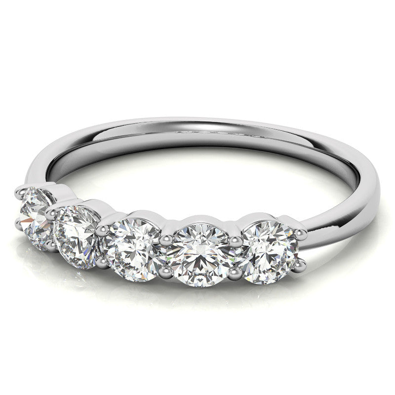 5-Stone Round Brilliant Moissanite Shared-Prong Ring 3.5mm 0.75ct