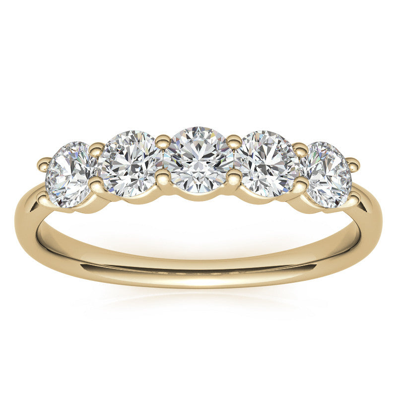 5-Stone Round Brilliant Moissanite Shared-Prong Ring 3.5mm 0.75ct