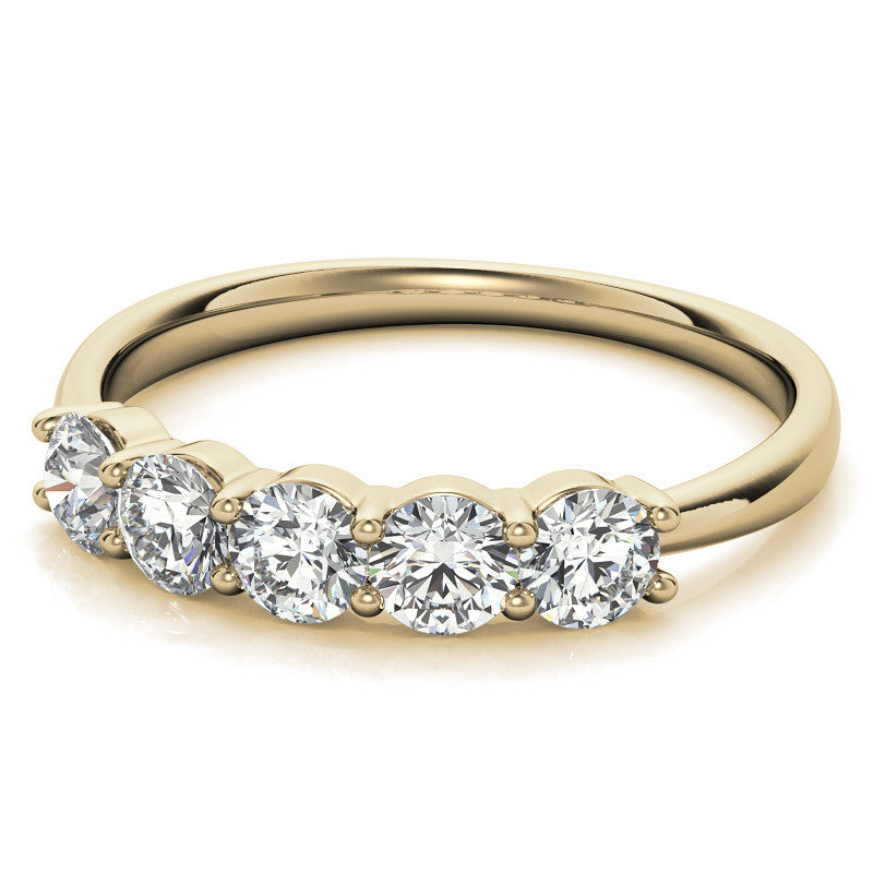 5-Stone Round Brilliant Moissanite Shared-Prong Ring 3.5mm 0.75ct