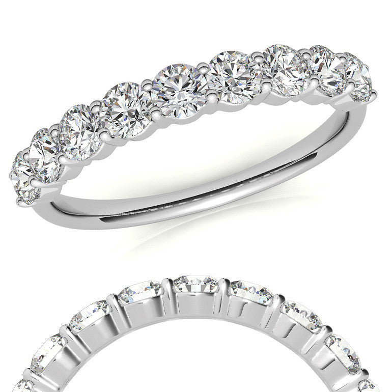 9-Stone Round Brilliant Moissanite Shared-Prong Ring 3mm 0.90ct
