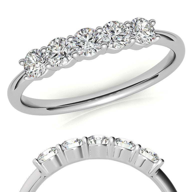 5-Stone Round Brilliant Moissanite Shared-Prong Ring 3mm 0.50ct