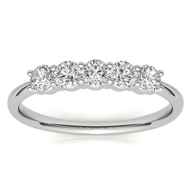 5-Stone Round Brilliant Moissanite Shared-Prong Ring 3mm 0.50ct