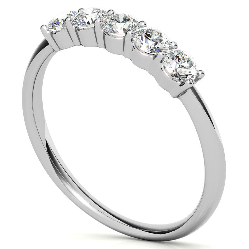 5-Stone Round Brilliant Moissanite Shared-Prong Ring 3mm 0.50ct