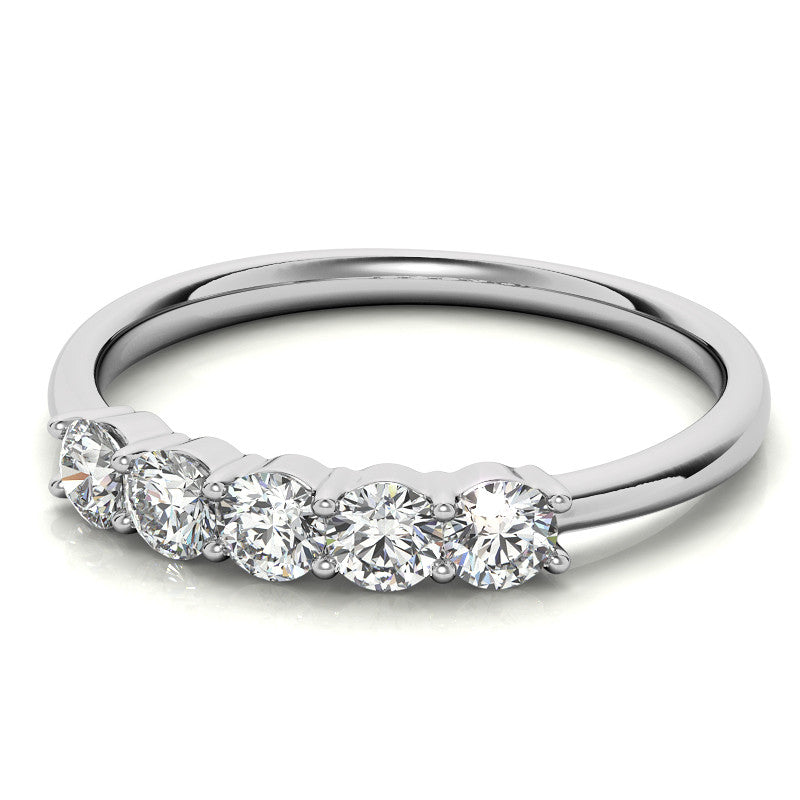 5-Stone Round Brilliant Moissanite Shared-Prong Ring 3mm 0.50ct