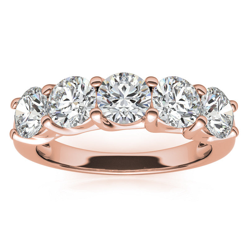 5-Stone Round Brilliant Moissanite Shared-Prong Trellis Ring 5mm 2.5ct