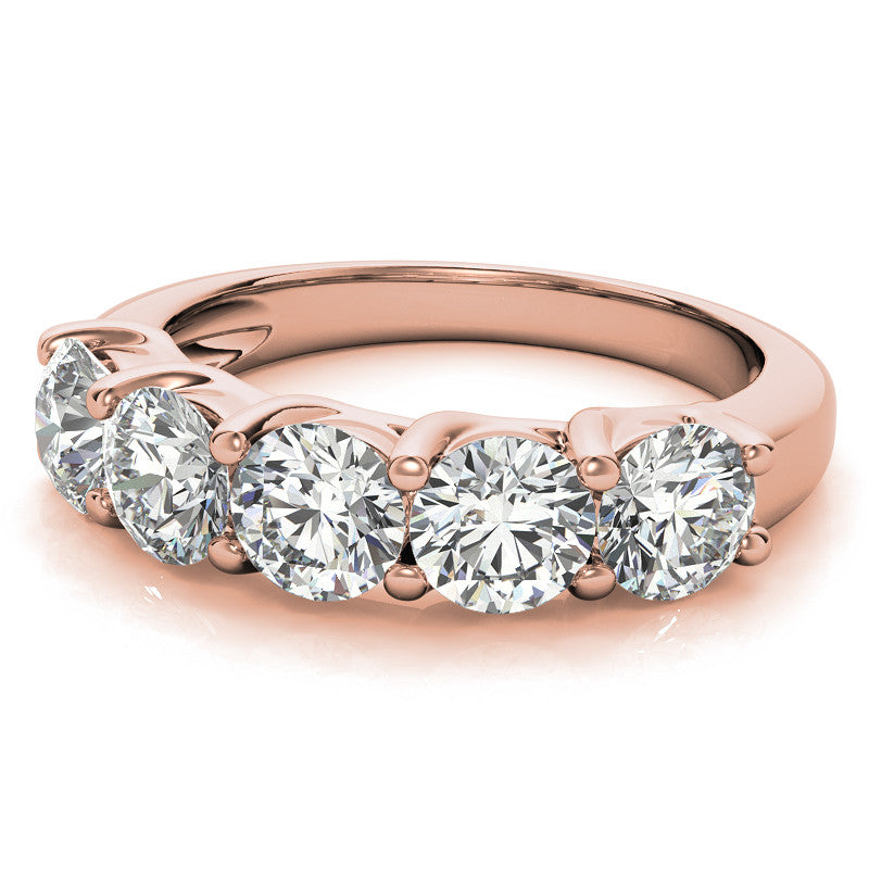 5-Stone Round Brilliant Moissanite Shared-Prong Trellis Ring 5mm 2.5ct