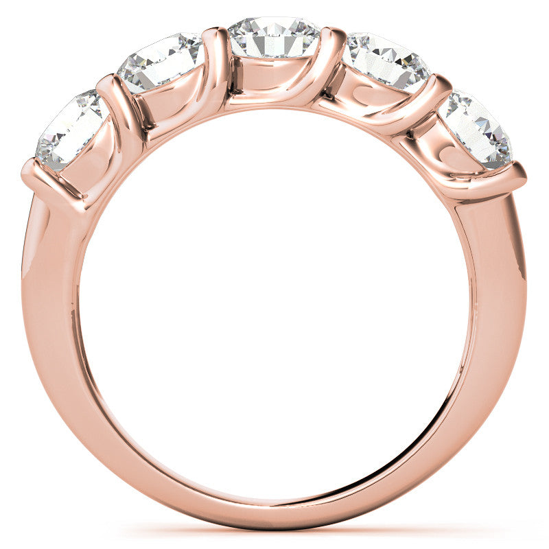 5-Stone Round Brilliant Moissanite Shared-Prong Trellis Ring 5mm 2.5ct