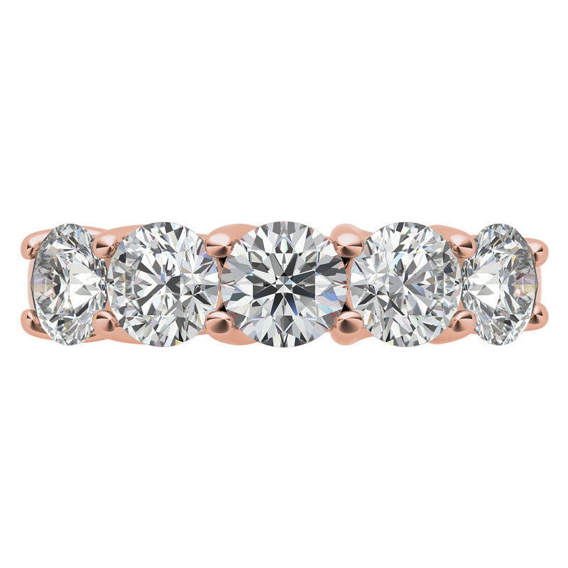 5-Stone Round Brilliant Moissanite Shared-Prong Trellis Ring 5mm 2.5ct
