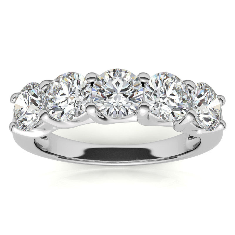 5-Stone Round Brilliant Moissanite Shared-Prong Trellis Ring 5mm 2.5ct