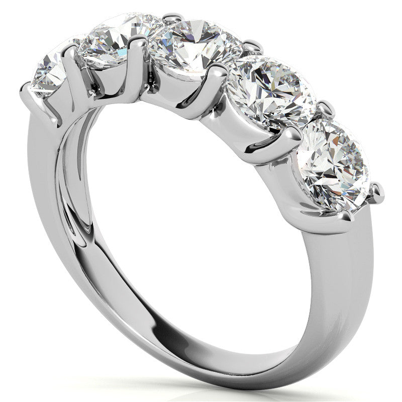 5-Stone Round Brilliant Moissanite Shared-Prong Trellis Ring 5mm 2.5ct