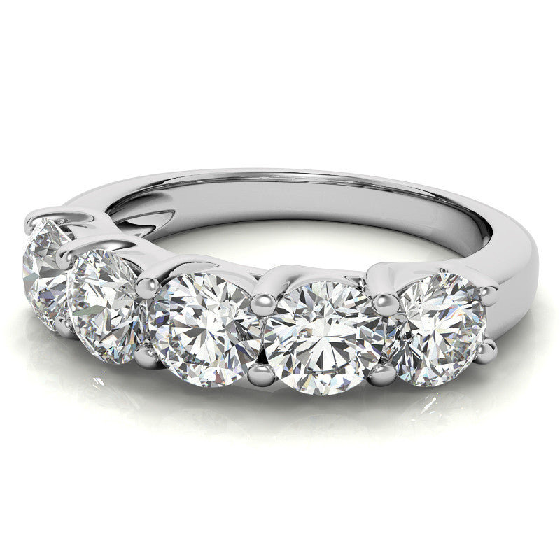 5-Stone Round Brilliant Moissanite Shared-Prong Trellis Ring 5mm 2.5ct