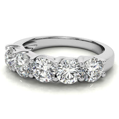 5-Stone Round Brilliant Moissanite Shared-Prong Trellis Ring 5mm 2.5ct