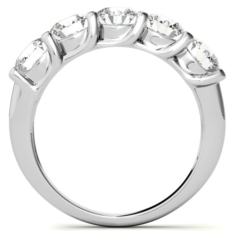 5-Stone Round Brilliant Moissanite Shared-Prong Trellis Ring 5mm 2.5ct