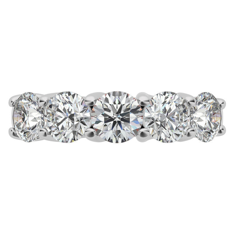 5-Stone Round Brilliant Moissanite Shared-Prong Trellis Ring 5mm 2.5ct