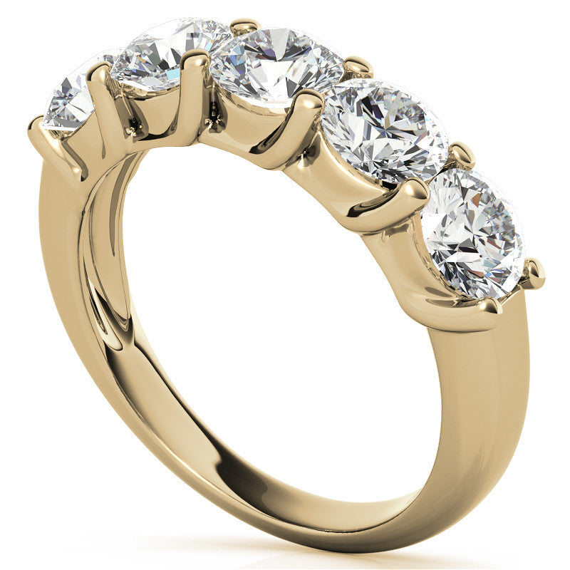 5-Stone Round Brilliant Moissanite Shared-Prong Trellis Ring 5mm 2.5ct