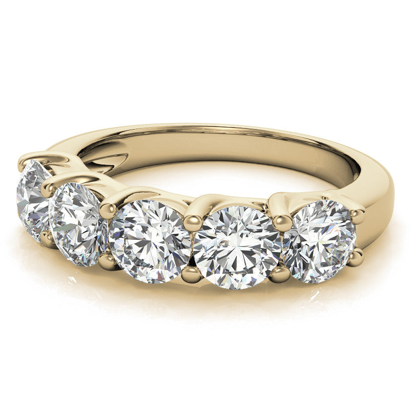 5-Stone Round Brilliant Moissanite Shared-Prong Trellis Ring 5mm 2.5ct