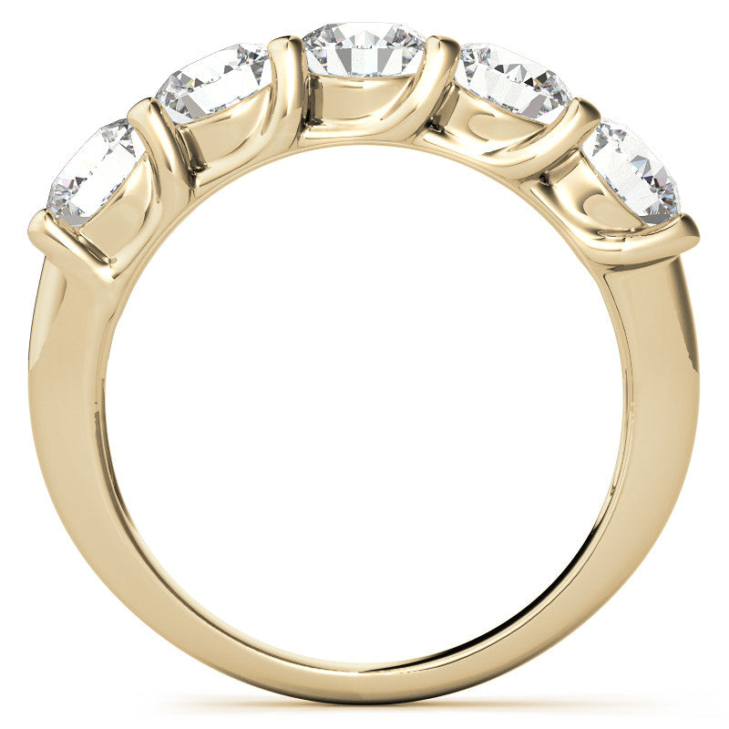 5-Stone Round Brilliant Moissanite Shared-Prong Trellis Ring 5mm 2.5ct