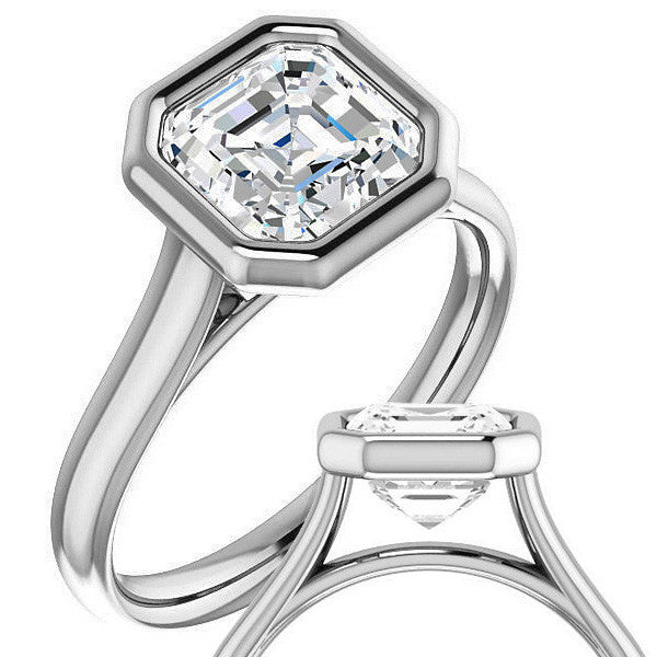 Asscher cut Moissanite Petite Bezel Solitaire