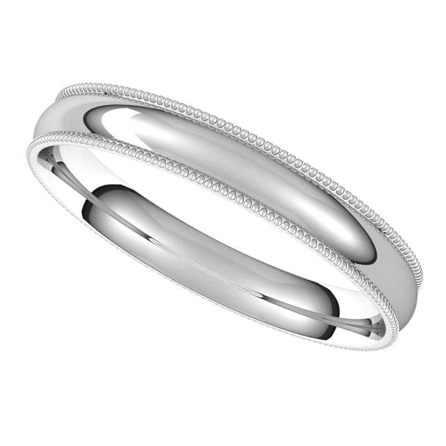 3mm Platinum Comfort Fit Milgrain Wedding Band