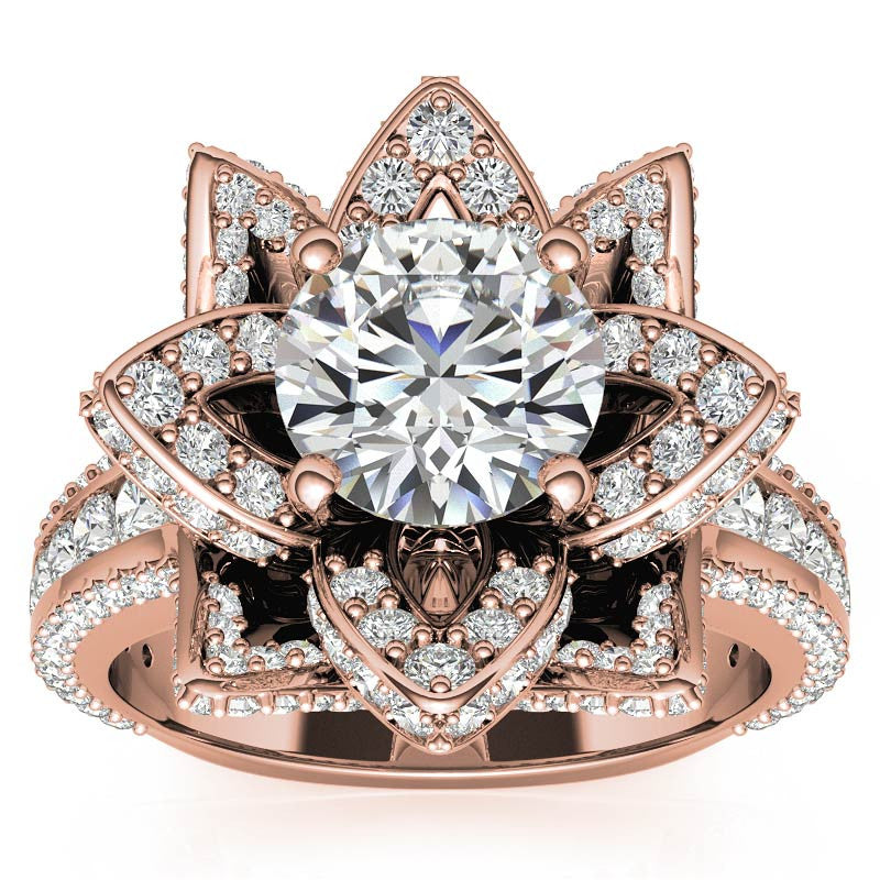 Moissanite Lotus Flower Engagement Ring