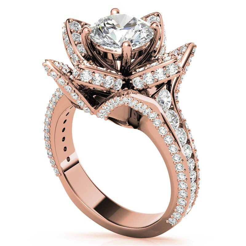 Moissanite Lotus Flower Engagement Ring