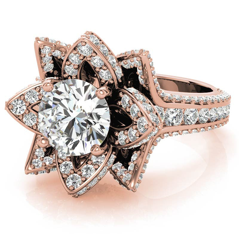 Moissanite Lotus Flower Engagement Ring