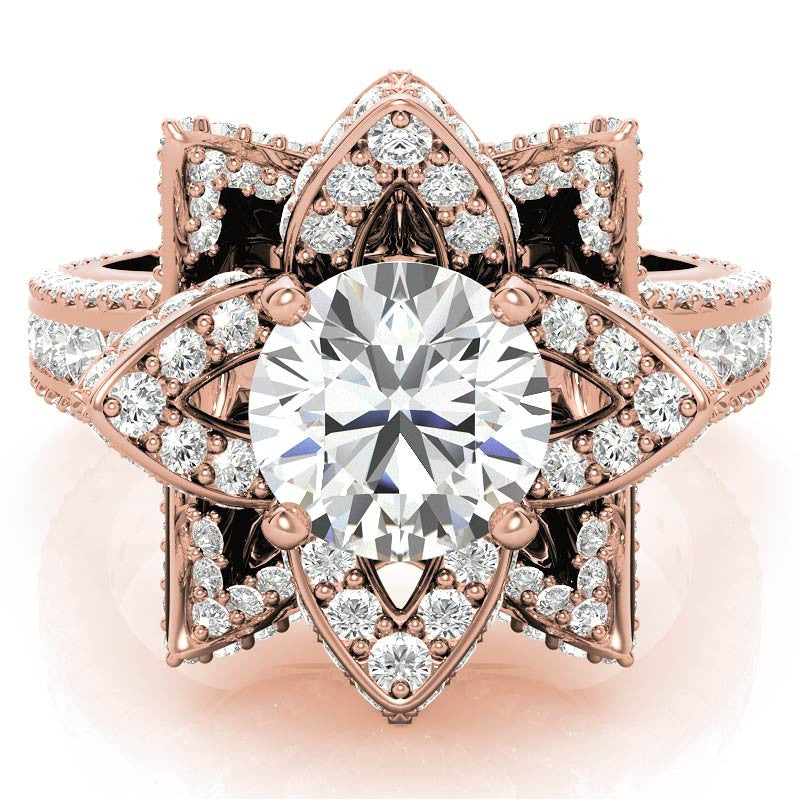 Moissanite Lotus Flower Engagement Ring