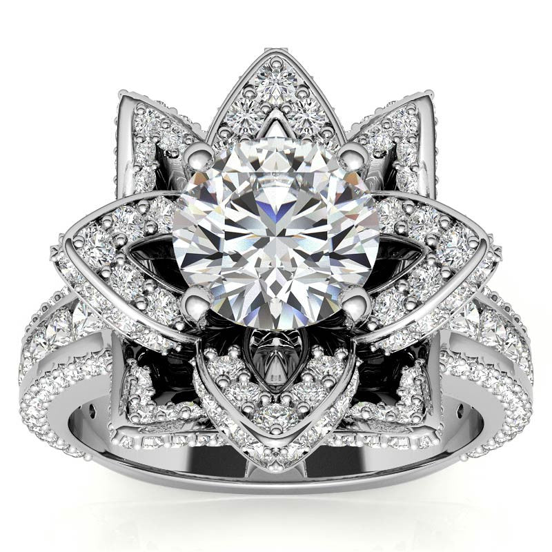 Moissanite Lotus Flower Engagement Ring