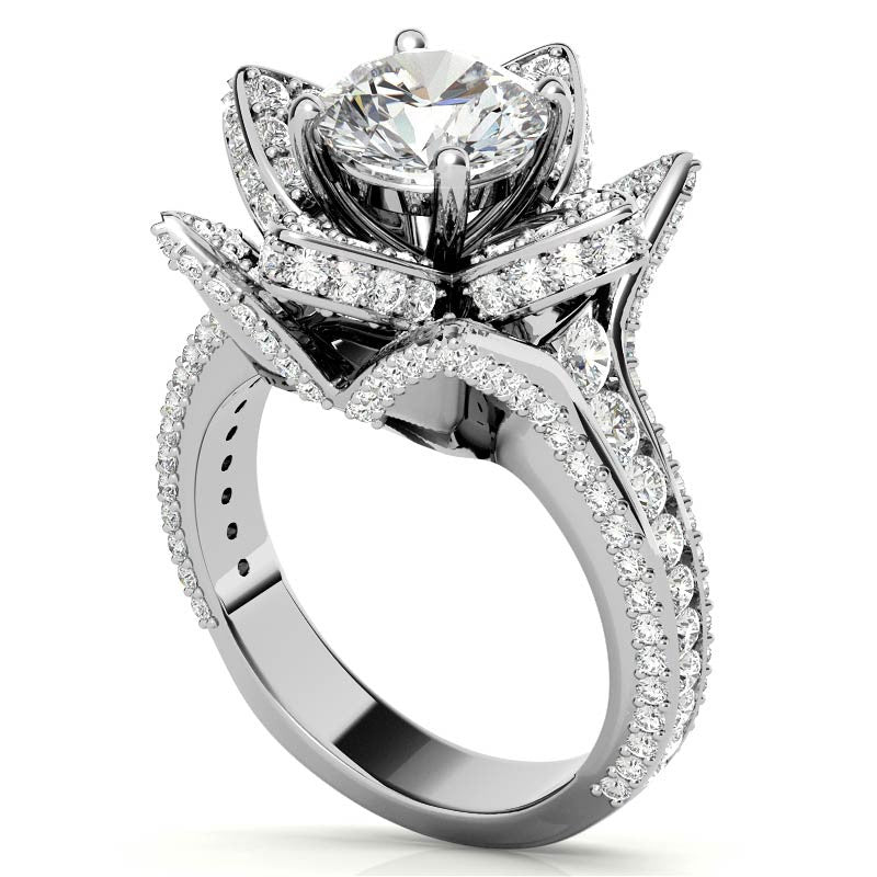 Moissanite Lotus Flower Engagement Ring