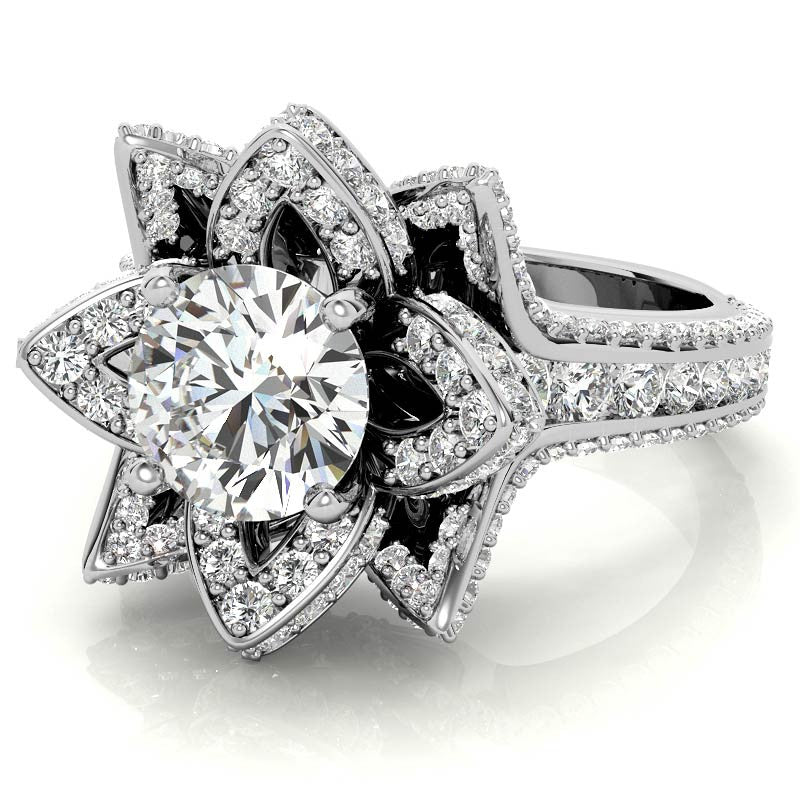 Moissanite Lotus Flower Engagement Ring