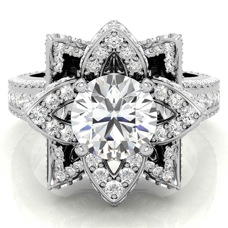 Moissanite Lotus Flower Engagement Ring