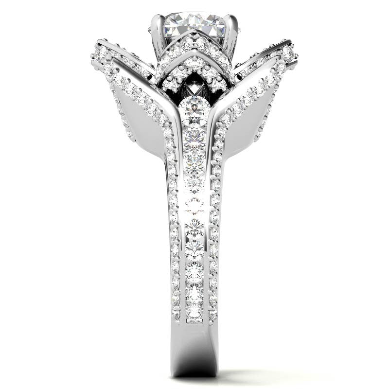 Moissanite Lotus Flower Engagement Ring