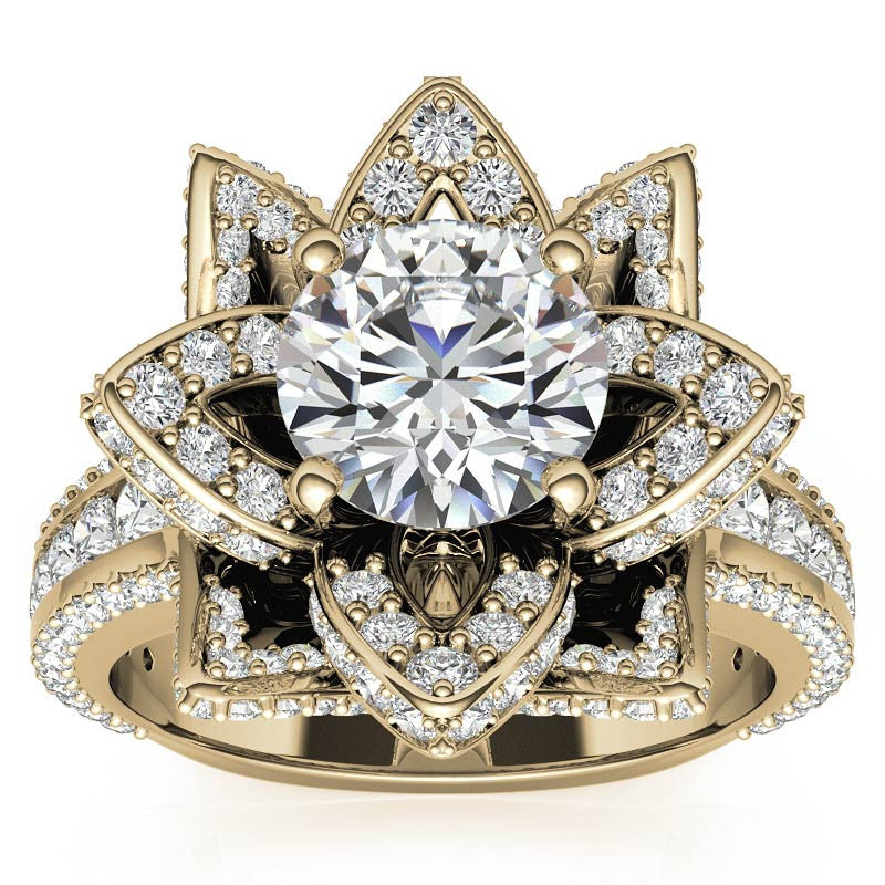 Moissanite Lotus Flower Engagement Ring