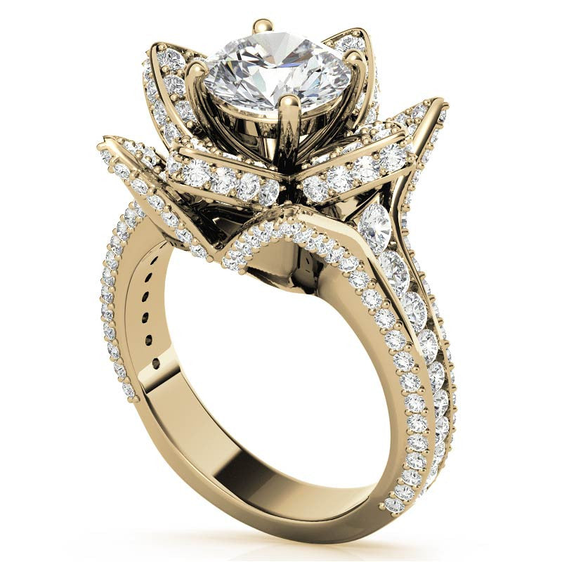 Moissanite Lotus Flower Engagement Ring