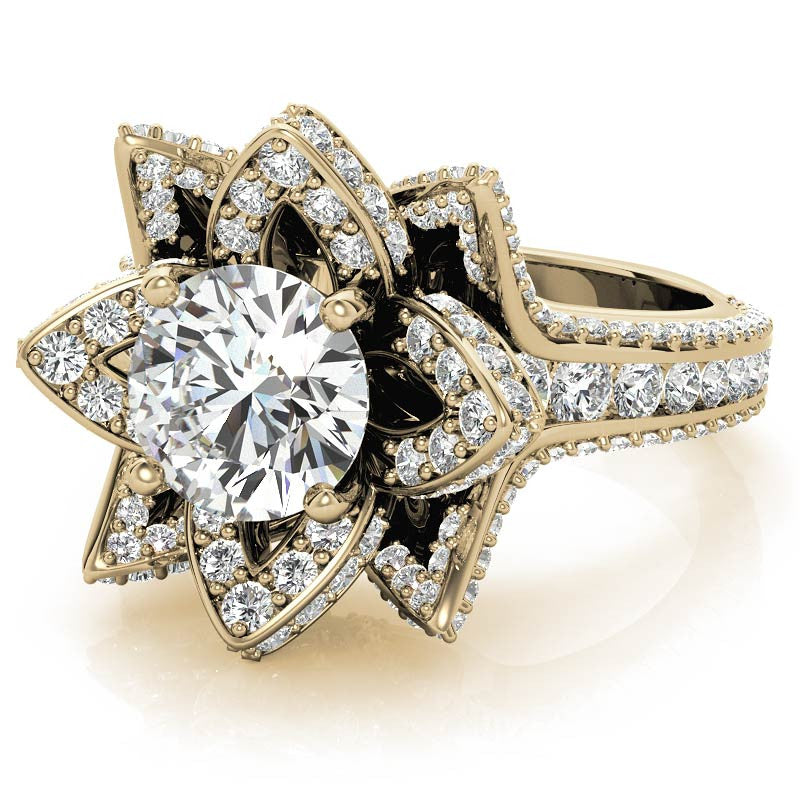 Moissanite Lotus Flower Engagement Ring