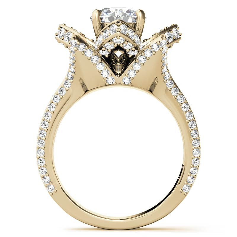 Moissanite Lotus Flower Engagement Ring