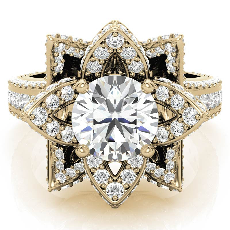 Moissanite Lotus Flower Engagement Ring