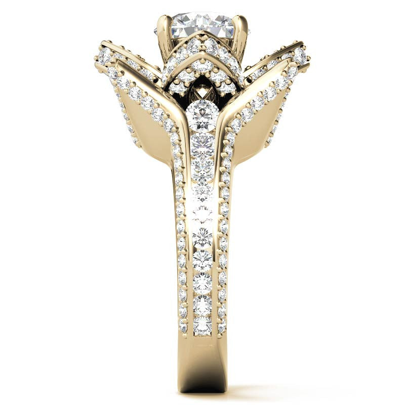 Moissanite Lotus Flower Engagement Ring