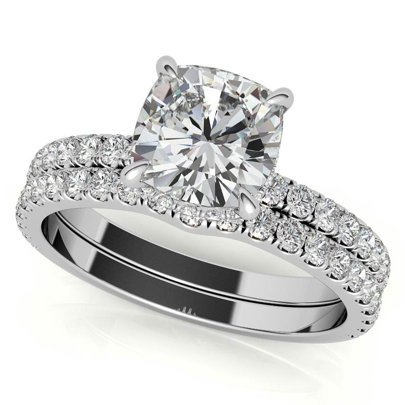 Diamond Collar Cushion Moissanite Engagement Ring - 2mm