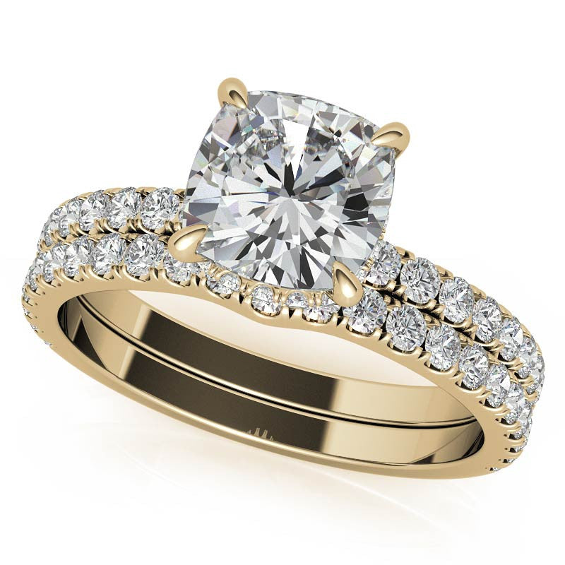 Diamond Collar Cushion Moissanite Engagement Ring - 2mm