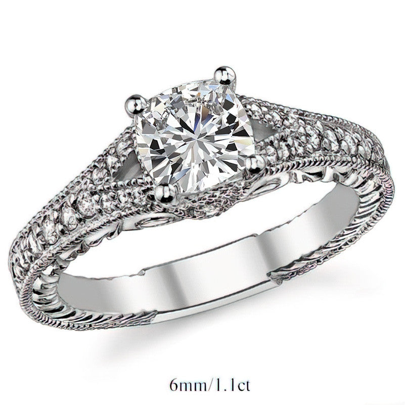 Antique Split Shank Cushion Moissanite Engagement Ring