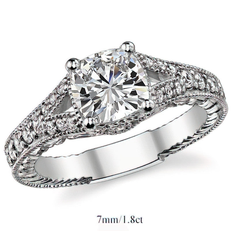 Antique Split Shank Cushion Moissanite Engagement Ring