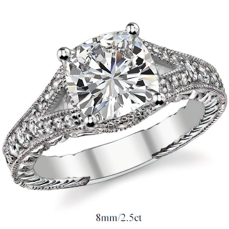 Antique Split Shank Cushion Moissanite Engagement Ring
