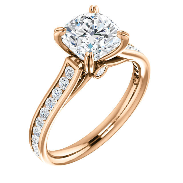 Cushion Double Prong Channel Round Brilliant Moissanite Engagement Ring
