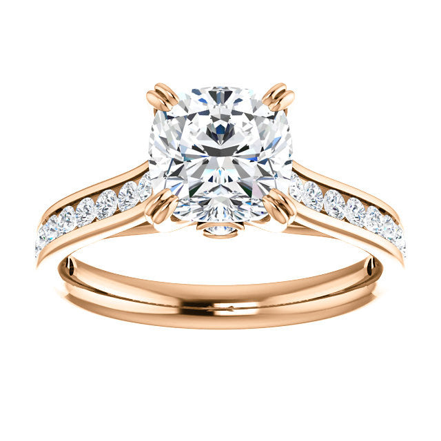 Cushion Double Prong Channel Round Brilliant Moissanite Engagement Ring