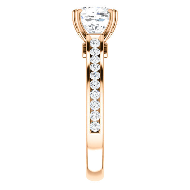 Cushion Double Prong Channel Round Brilliant Moissanite Engagement Ring