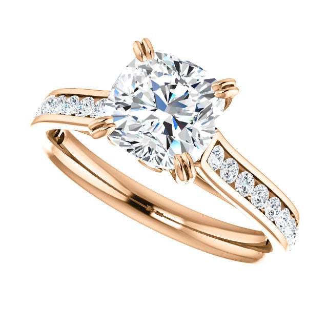 Cushion Double Prong Channel Round Brilliant Moissanite Engagement Ring
