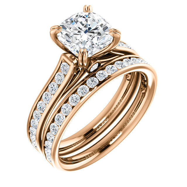 Cushion Double Prong Channel Round Brilliant Moissanite Engagement Ring