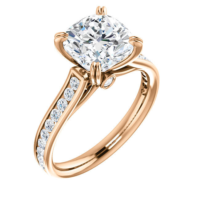 Cushion Double Prong Channel Round Brilliant Moissanite Engagement Ring